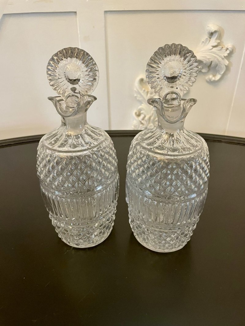 Unusual Pair of Irish Antique Victorian Quality Cut Glass Decanters